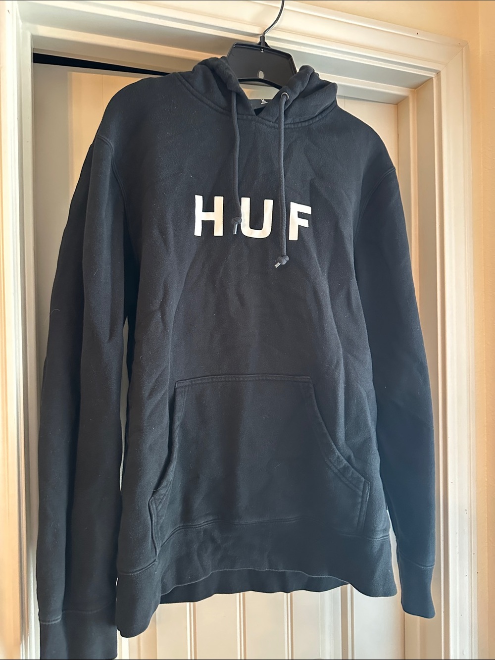 HUF Black Pullover Hoodie with White Logo